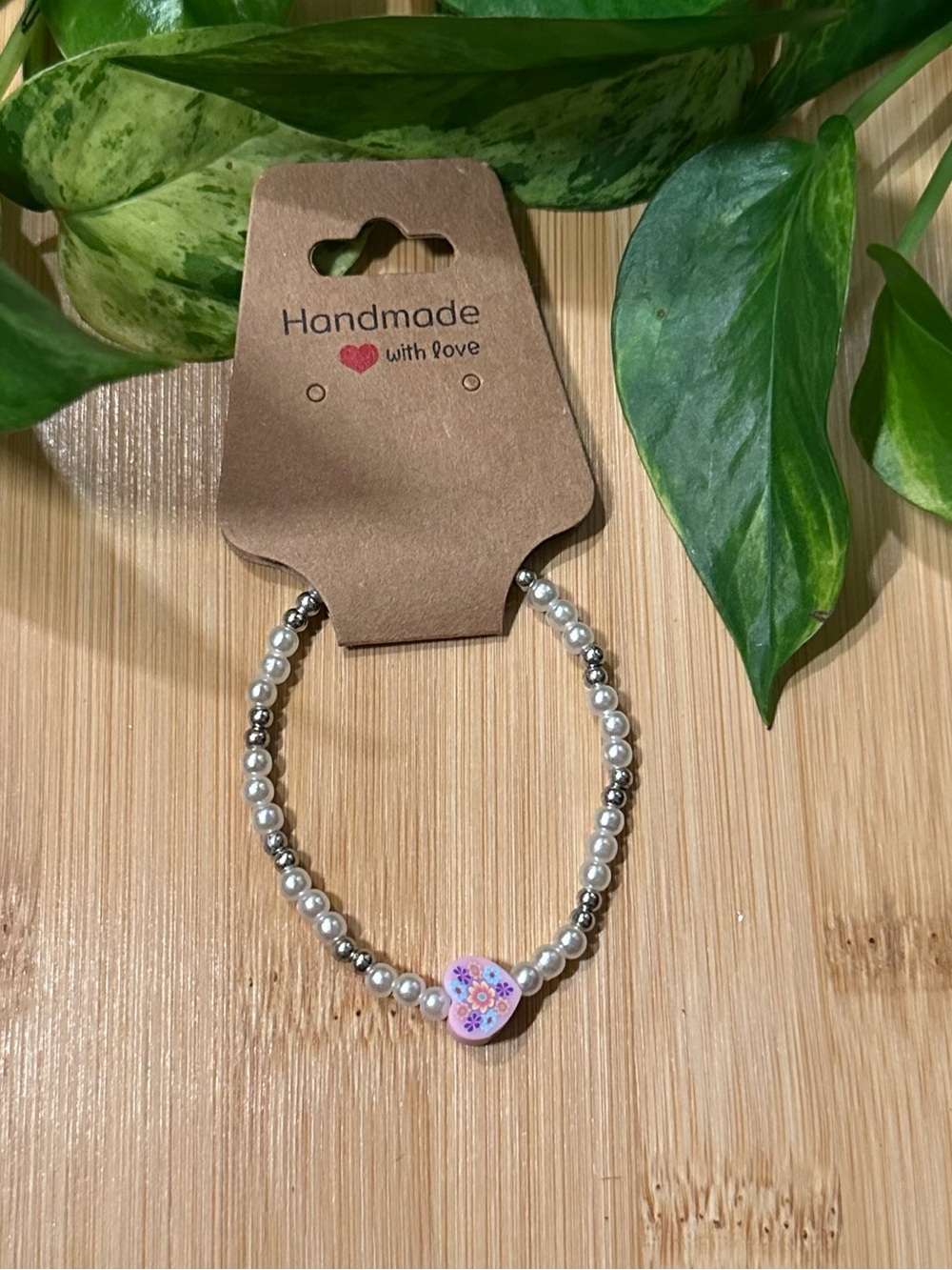 💖✨ Heart Stretchy Beaded Bracelet | Handmade | Clay‎ Heart Charm 💖